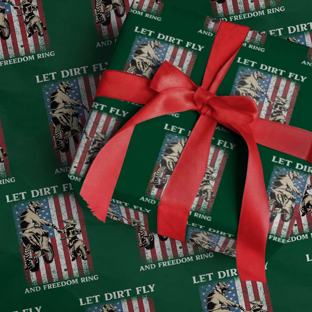 Let Dirt Fly And Freedom Ring Wrapping Paper Roll 4th of July Dirt Bike American Flag TS14 Green Print Your Wear