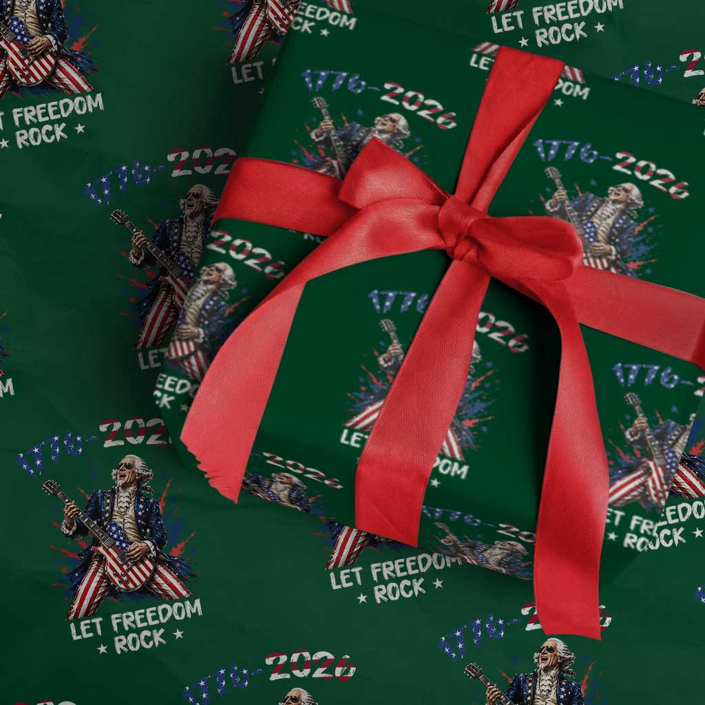 Let Freedom Rock George Washington Rock Star Wrapping Paper Roll Funny Electric Guitar Player American Flag Suit 1776 to 2026 Semiquincentennial