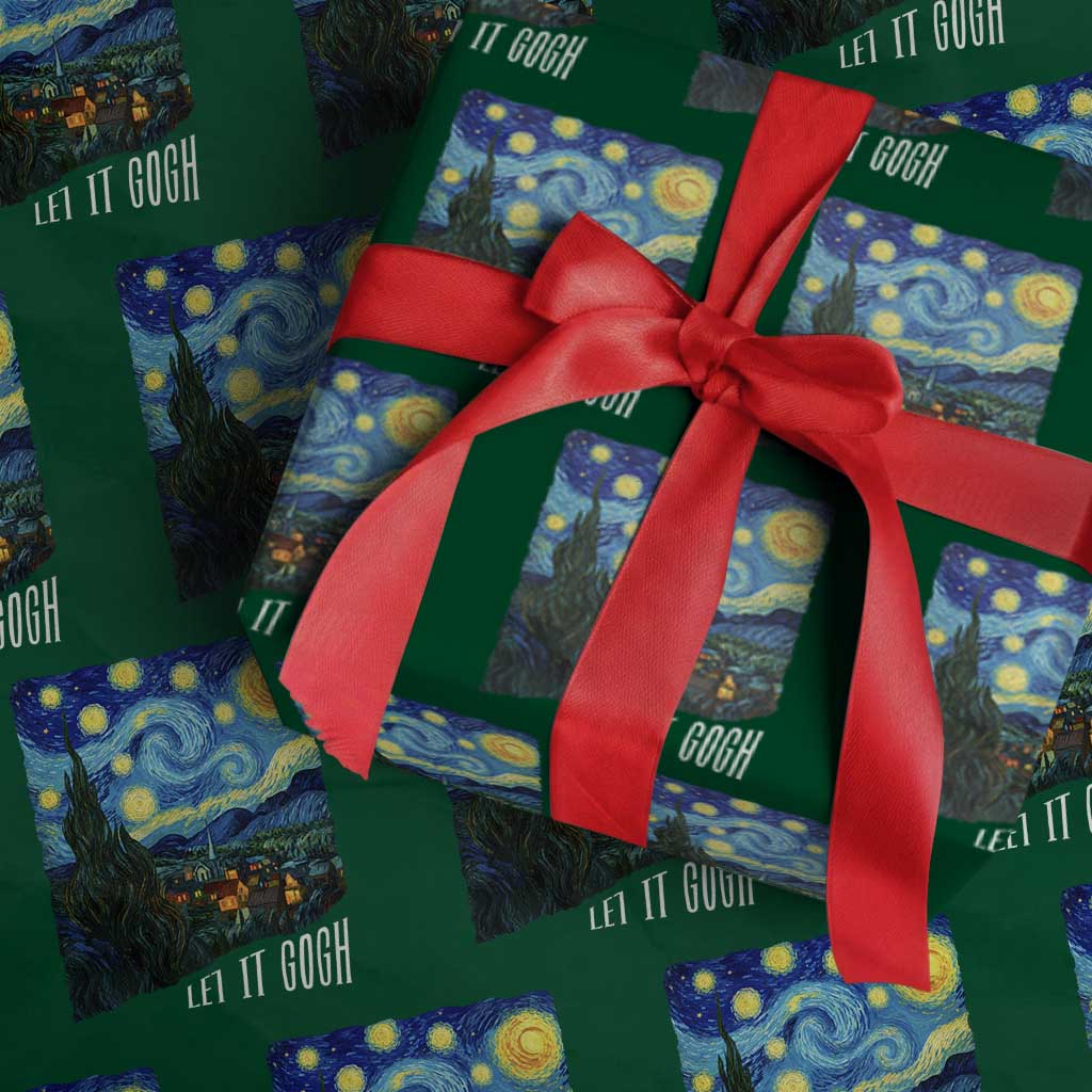 Let It Gogh Funny Vincent Van Gogh Wrapping Paper Roll Starry Night Design Art Lover TS11 Green Print Your Wear