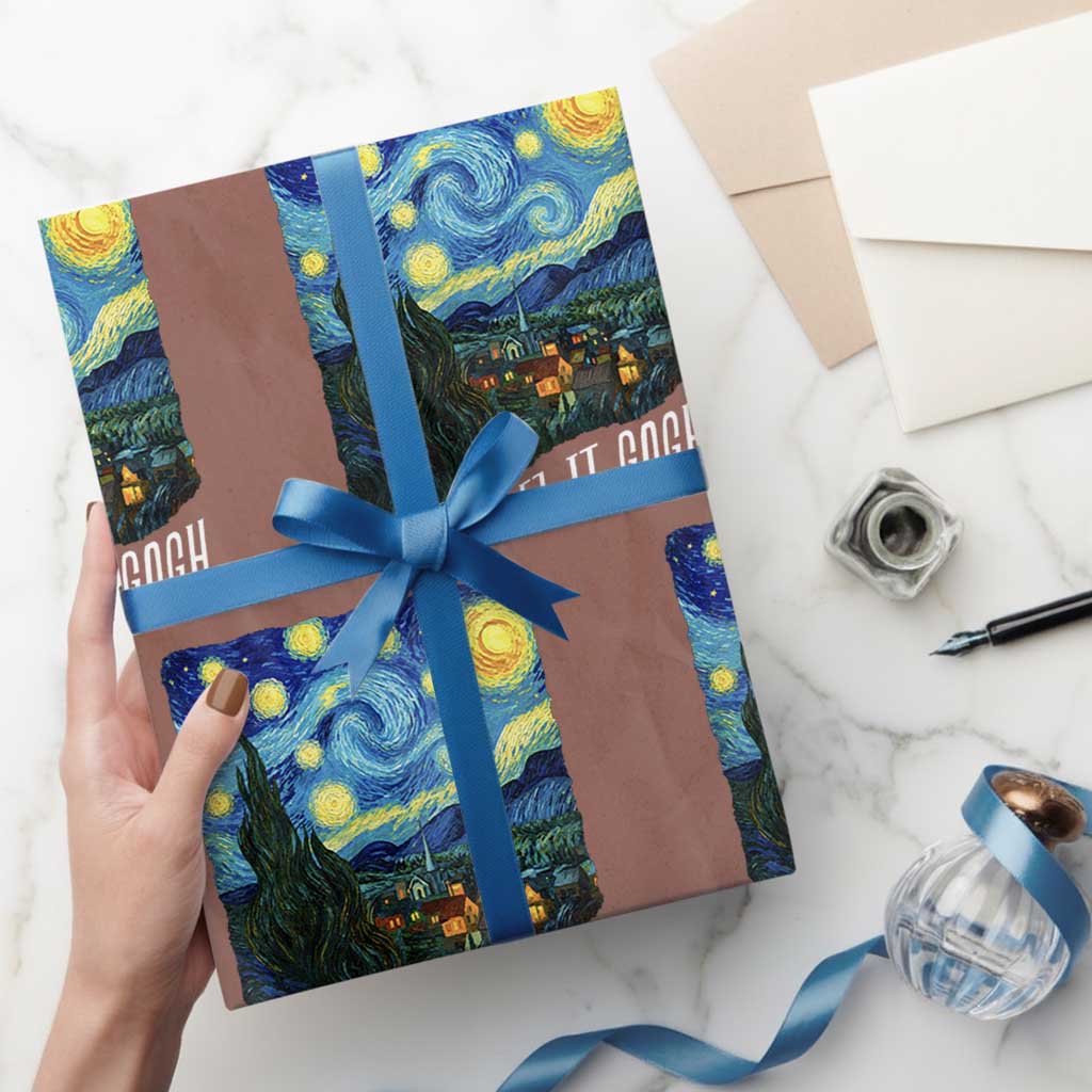 Let It Gogh Funny Vincent Van Gogh Wrapping Paper Roll Starry Night Design Art Lover TS11 Mocha Print Your Wear