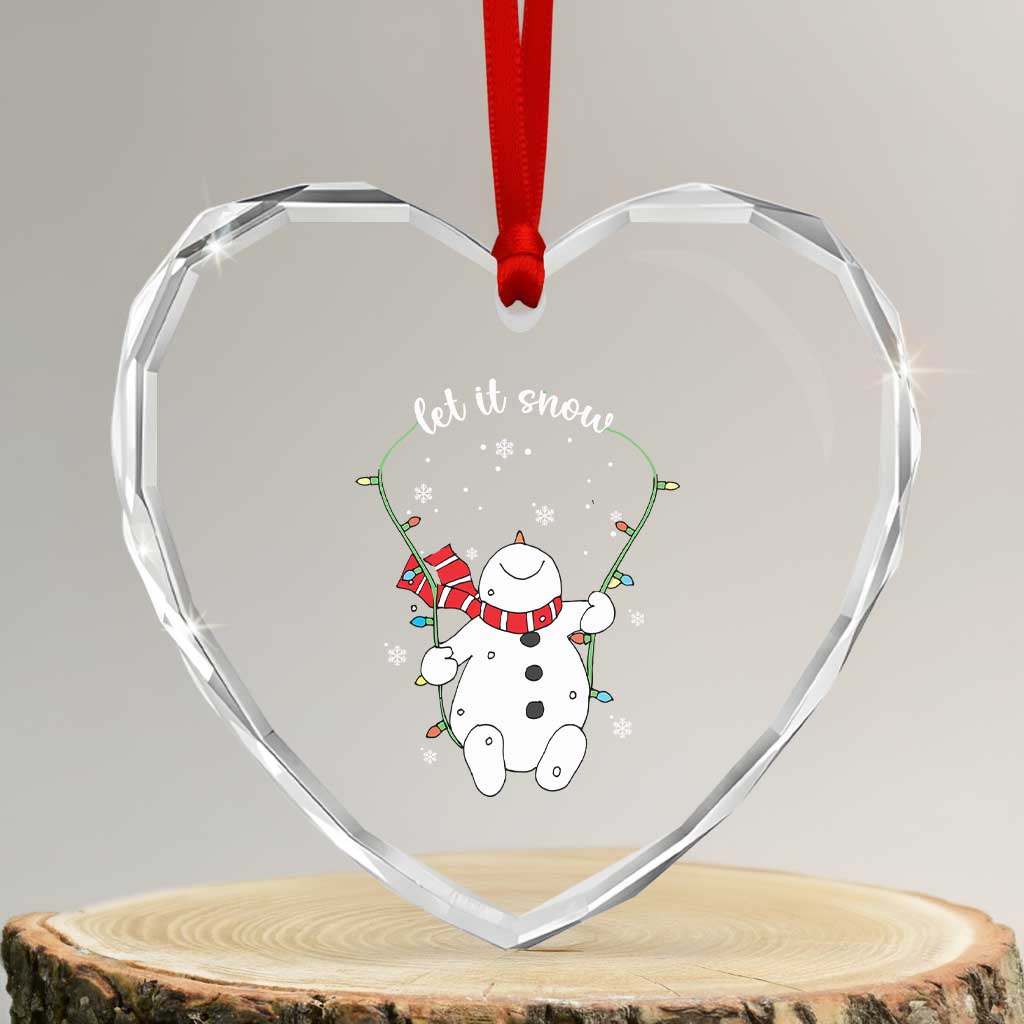 Let It Snow Cute Snowman Xmas Heart Crystal Glass Ornament TS09 Transparent Glass 3'' Heart Print Your Wear