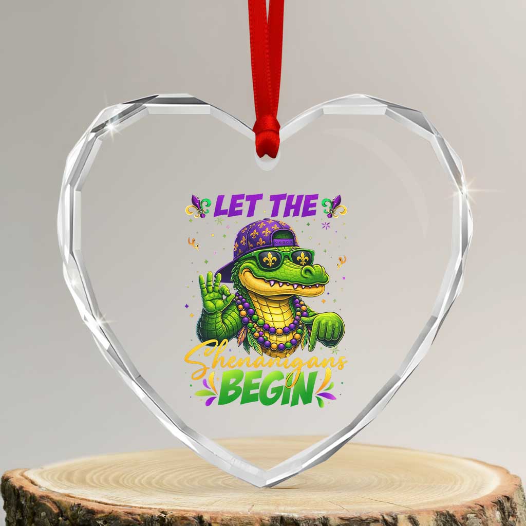 Let The Shenanigans Begin Mardi Gras 67 Meme Heart Crystal Glass Ornament Funny Alligator Mardigator Six Seven TS11 Transparent Glass 3'' Heart Print Your Wear