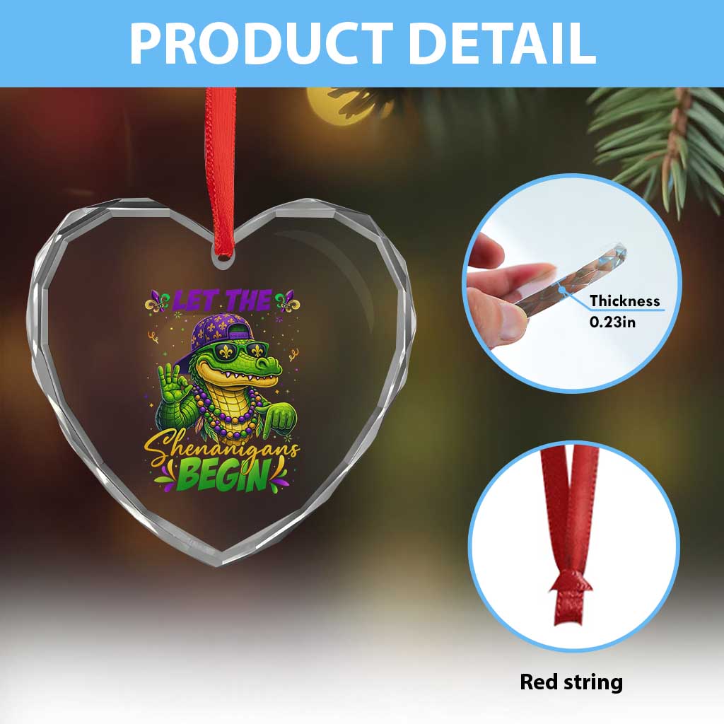 Let The Shenanigans Begin Mardi Gras 67 Meme Heart Crystal Glass Ornament Funny Alligator Mardigator Six Seven TS11 Print Your Wear