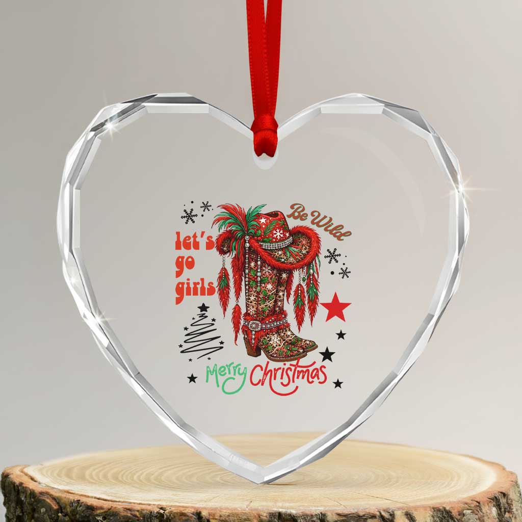 Let Us Go Girls Heart Crystal Glass Ornament Christmas Cowgirl Boots TS14 Transparent Glass 3'' Heart Print Your Wear