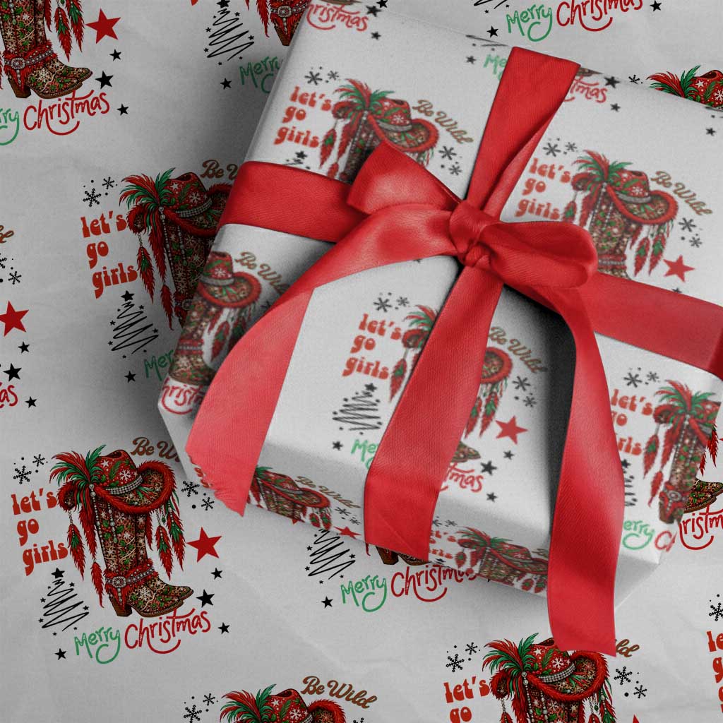 Let Us Go Girls Wrapping Paper Roll Christmas Cowgirl Boots TS14 White Print Your Wear