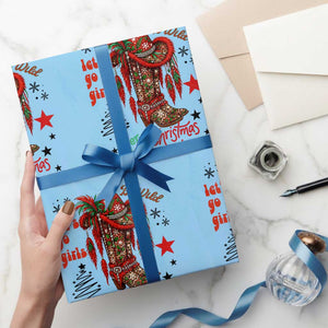 Let Us Go Girls Wrapping Paper Roll Christmas Cowgirl Boots TS14 Light Blue Print Your Wear