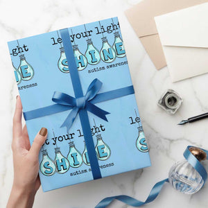Let Your Light Shine Autism Awareness Wrapping Paper Roll Light Bulb Autism Acceptance TS11 Light Blue Print Your Wear