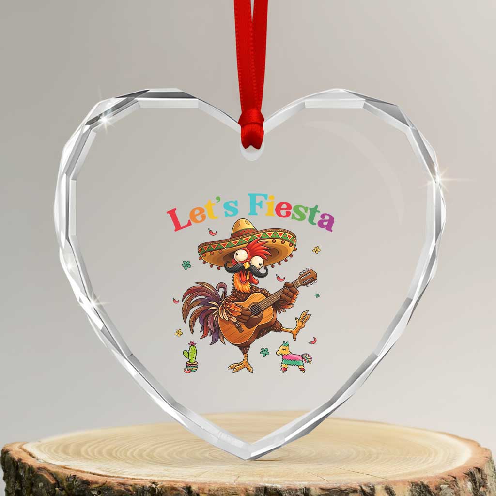 Lets Fiesta Cinco de May Heart Crystal Glass Ornament Funny Chicken Playing Guitar TS12 Transparent Glass 3'' Heart Print Your Wear