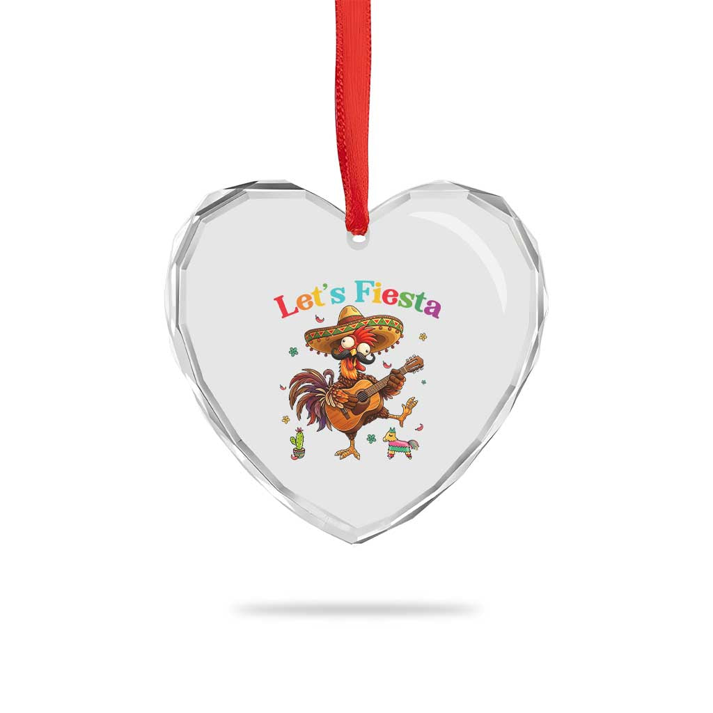 Lets Fiesta Cinco de May Heart Crystal Glass Ornament Funny Chicken Playing Guitar TS12 Print Your Wear