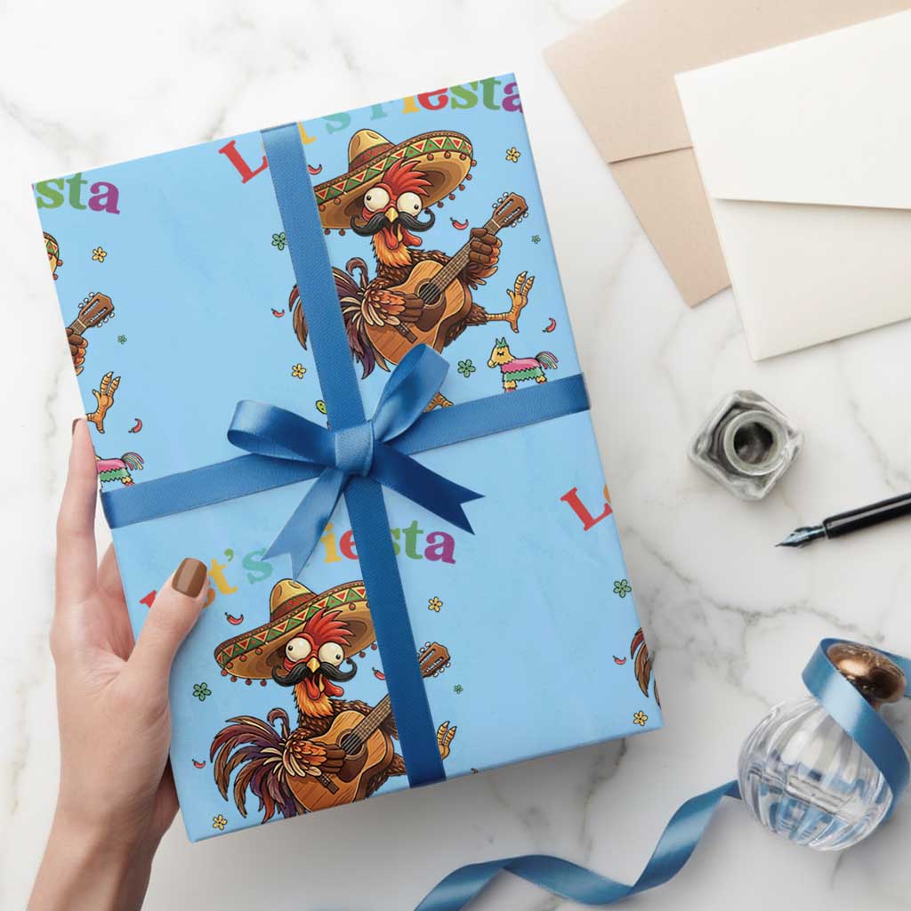 Lets Fiesta Cinco de May Wrapping Paper Roll Funny Chicken Playing Guitar TS12 Light Blue Print Your Wear