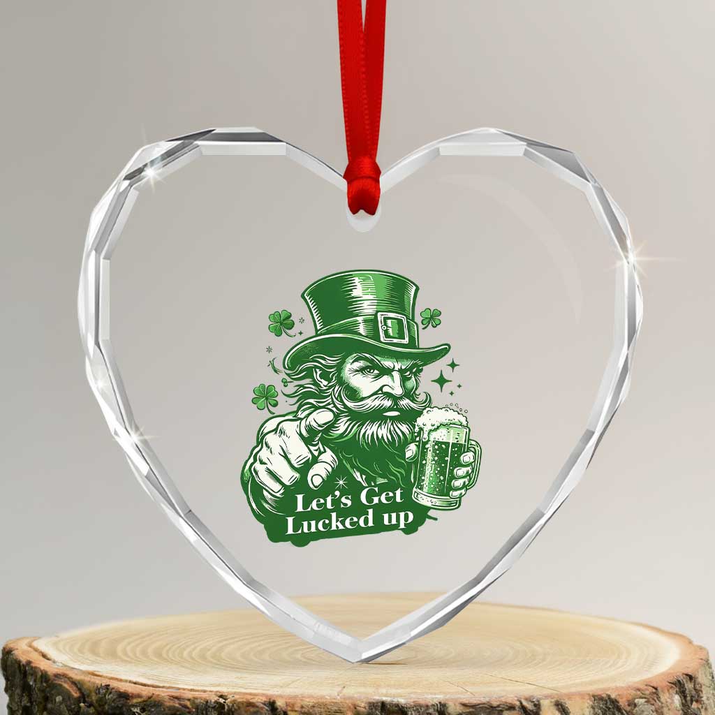 Lets Get Lucked Up Heart Crystal Glass Ornament St Patricks Day Party Humor TS12 Transparent Glass 3'' Heart Print Your Wear