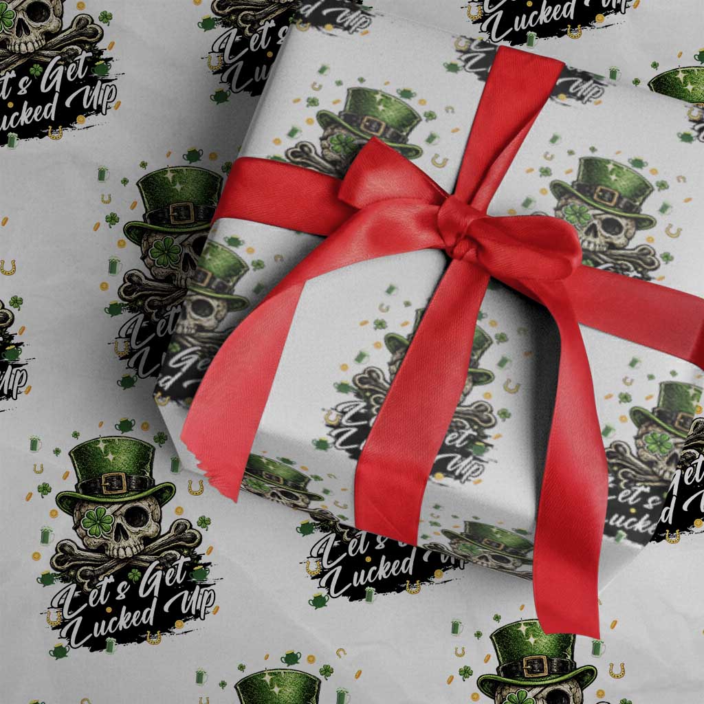 Lets Get Lucked Up Wrapping Paper Roll Lucky Skeleton St Patricks Day TS12 White Print Your Wear