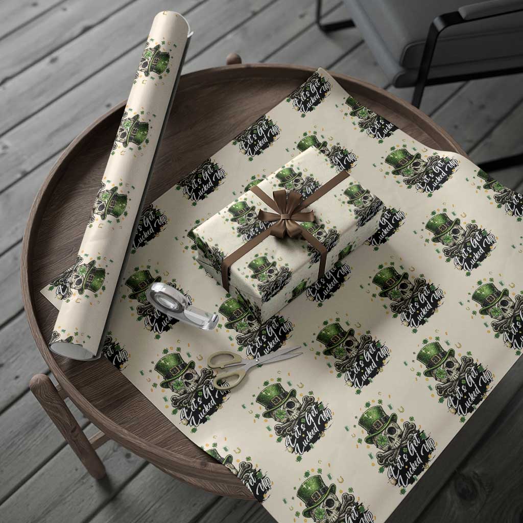 Lets Get Lucked Up Wrapping Paper Roll Lucky Skeleton St Patricks Day TS12 Beige Print Your Wear