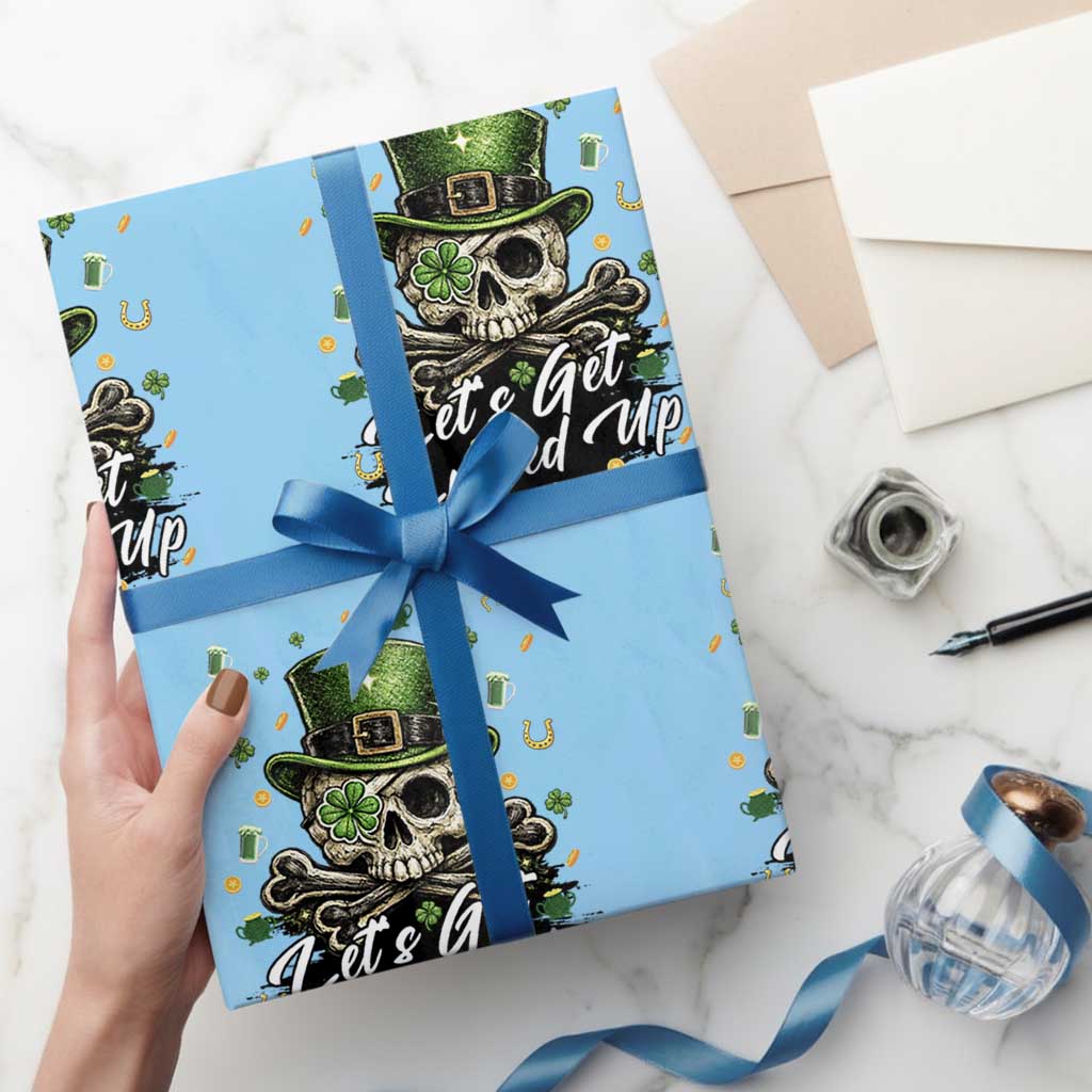 Lets Get Lucked Up Wrapping Paper Roll Lucky Skeleton St Patricks Day TS12 Light Blue Print Your Wear