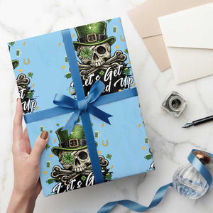 Lets Get Lucked Up Wrapping Paper Roll Lucky Skeleton St Patricks Day TS12 Light Blue Print Your Wear