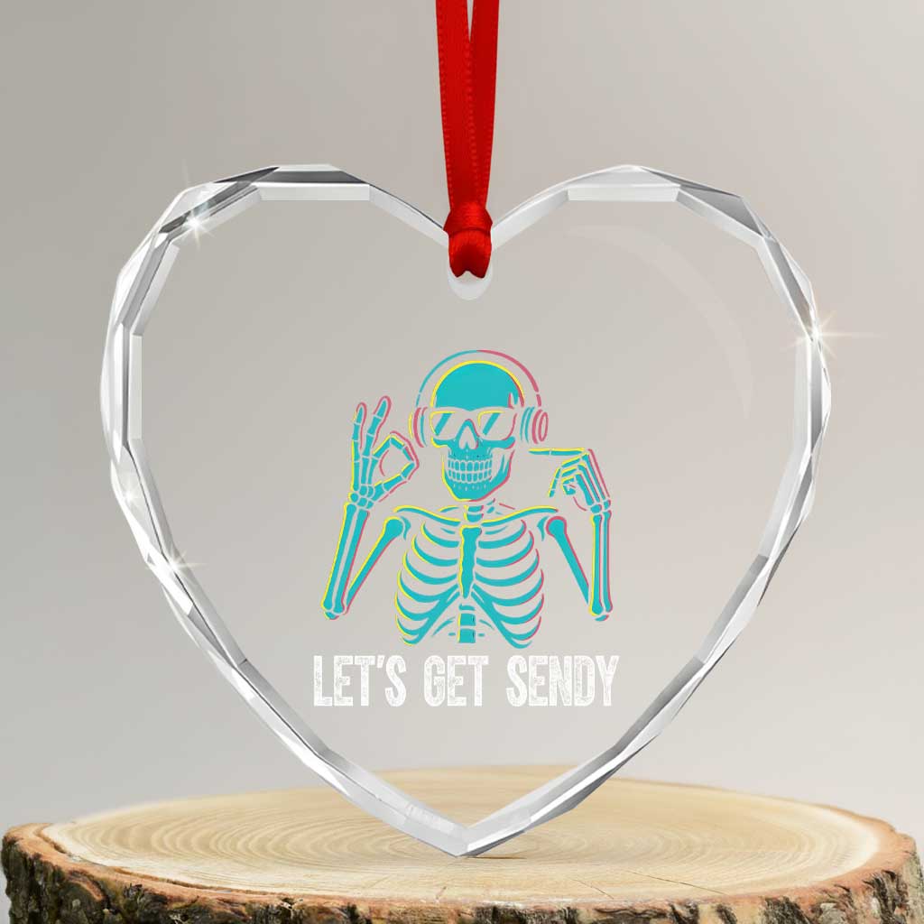 Lets Get Sendy Skeleton Heart Crystal Glass Ornament Full Send Vibes Glowcore TS02 Transparent Glass 3'' Heart Print Your Wear