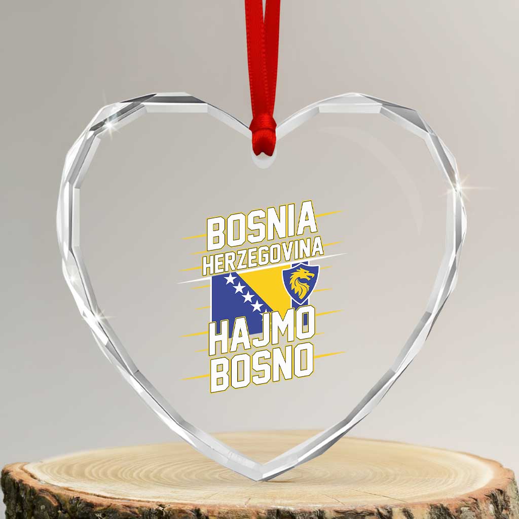 Lets Go Bosnia Herzegovina Hajmo Bosno Dragon Shield Heart Crystal Glass Ornament Soccer Team Pride Football Fan Heritage