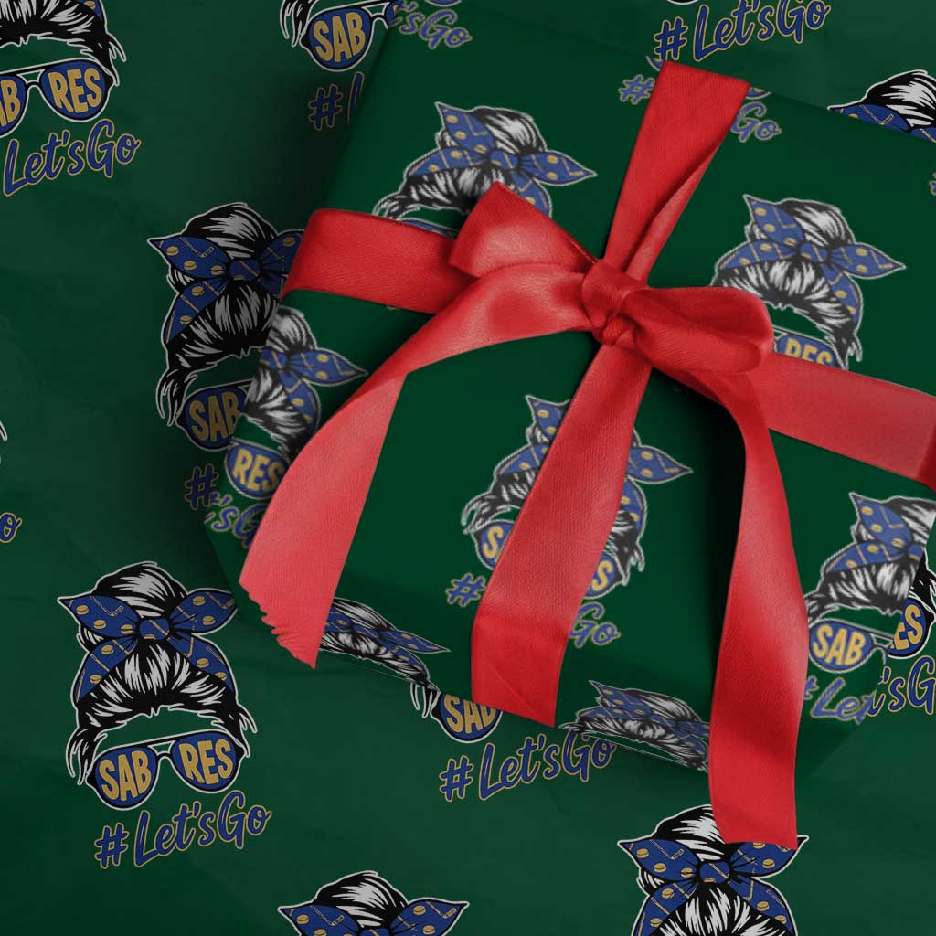 Lets Go Hockey Mom Wrapping Paper Roll Buffalo Messy Bun Sunglasses Sports Fan
