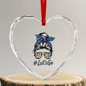 Lets Go Hockey Mom Heart Crystal Glass Ornament Buffalo Messy Bun Sunglasses Sports Fan