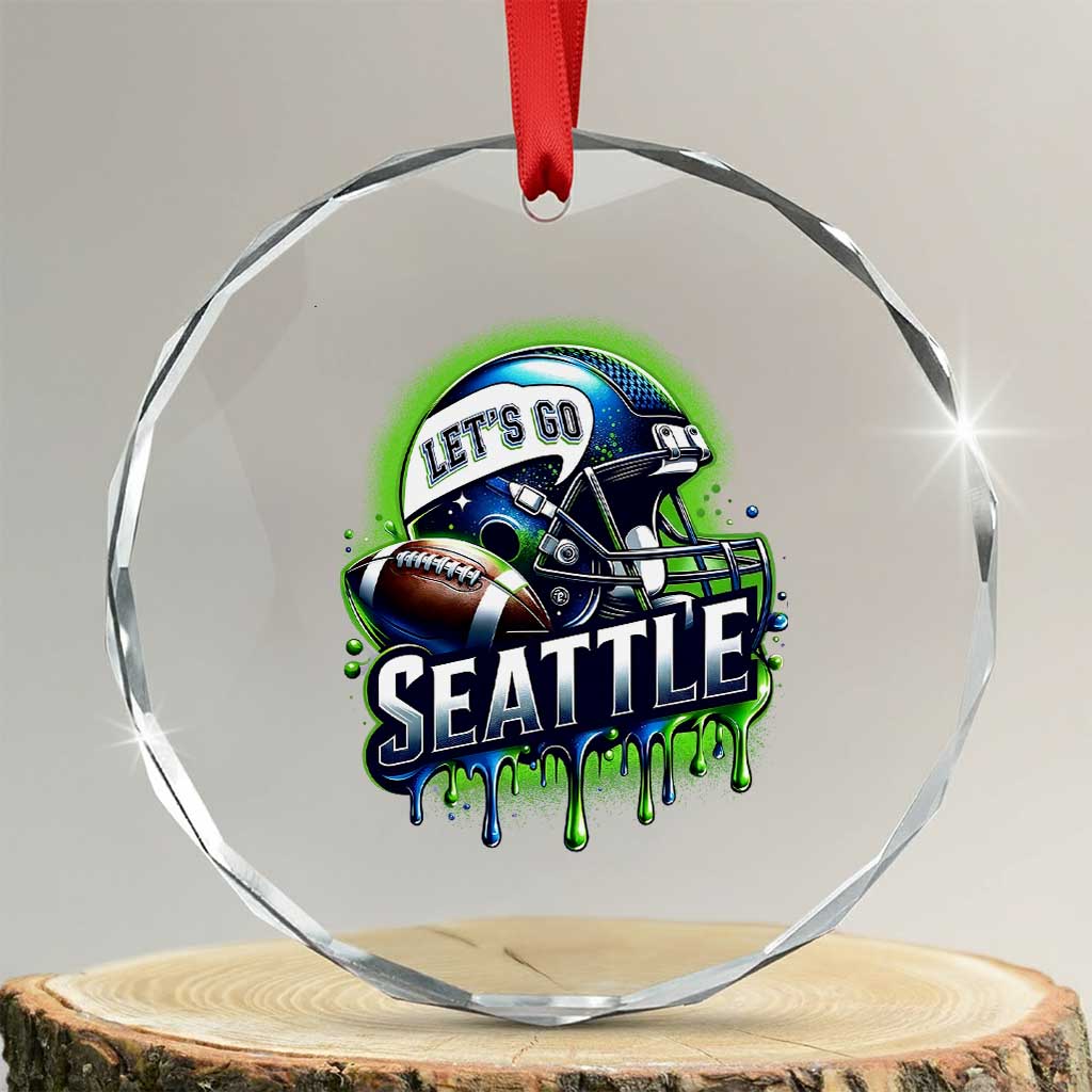 Lets Go Seattle Athletic Helmet Dripping Style Graphic Crystal Glass Ornament Game Day Sports Fan TS02 Transparent Glass 3'' Circle Print Your Wear
