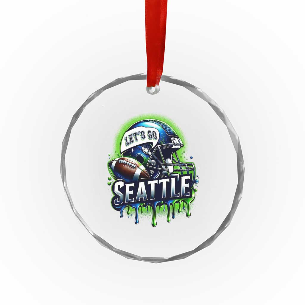 Lets Go Seattle Athletic Helmet Dripping Style Graphic Crystal Glass Ornament Game Day Sports Fan