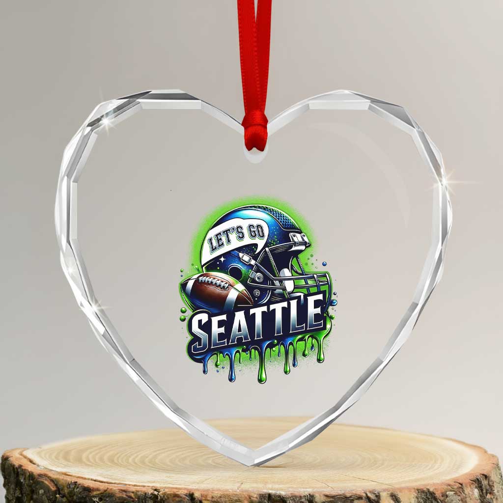 Lets Go Seattle Athletic Helmet Dripping Style Graphic Heart Crystal Glass Ornament Game Day Sports Fan TS02 Transparent Glass 3'' Heart Print Your Wear