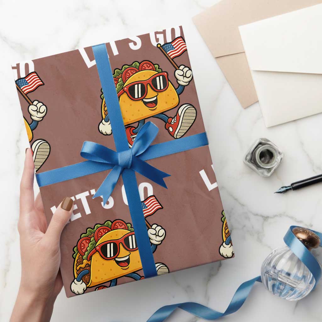 Lets Go Taco Patriotic Wrapping Paper Roll Funny 4th of July Food Humor TS02 Mocha Print Your Wear