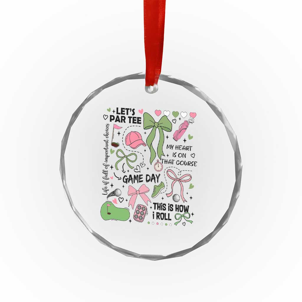 Lets Par-tee Coquette Golf Bows Crystal Glass Ornament Pink and Green Gear Girls Game Day Golfing Tradition TS02 Print Your Wear