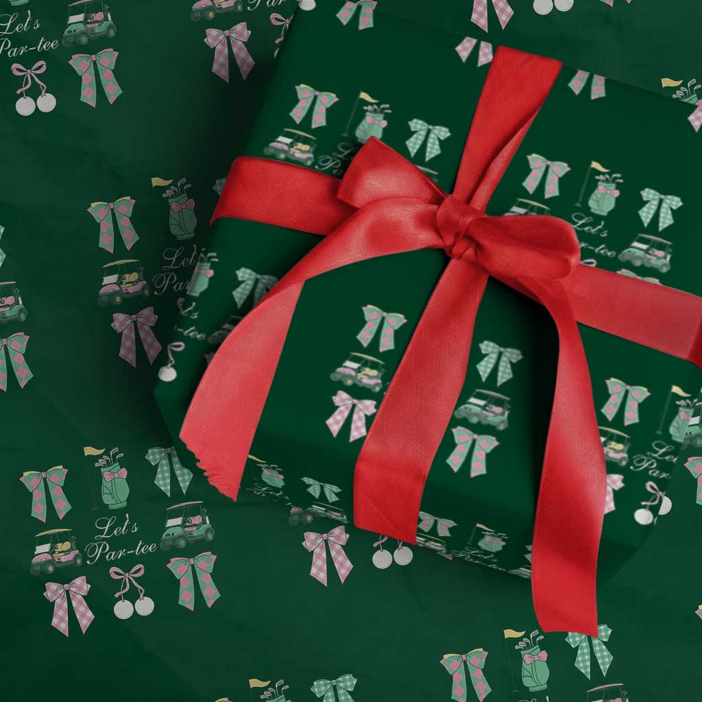 Lets Par-tee Coquette Golf Bows Wrapping Paper Roll Preppy Pink and Green Golf Cart n Bag Golfing Lover Club TS02 Green Print Your Wear