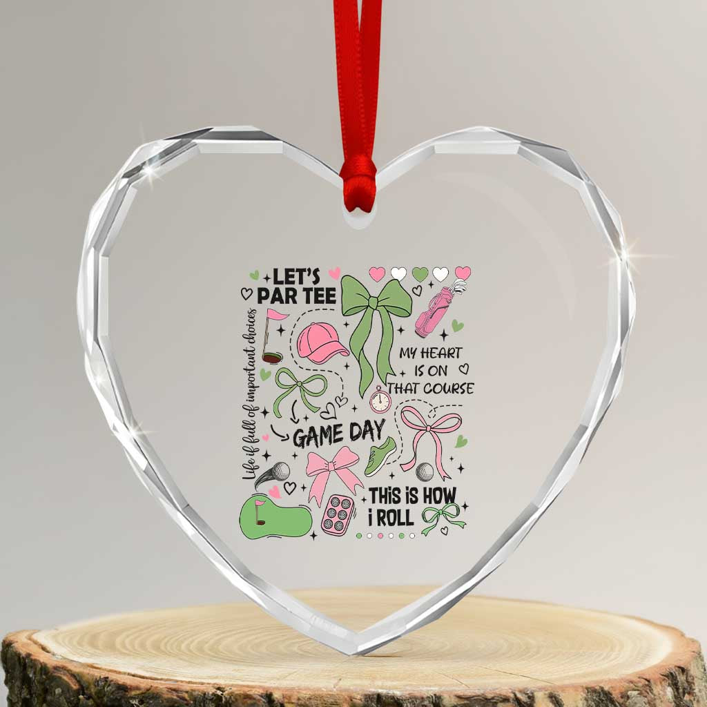 Lets Par-tee Coquette Golf Bows Heart Crystal Glass Ornament Pink and Green Gear Girls Game Day Golfing Tradition TS02 Transparent Glass 3'' Heart Print Your Wear
