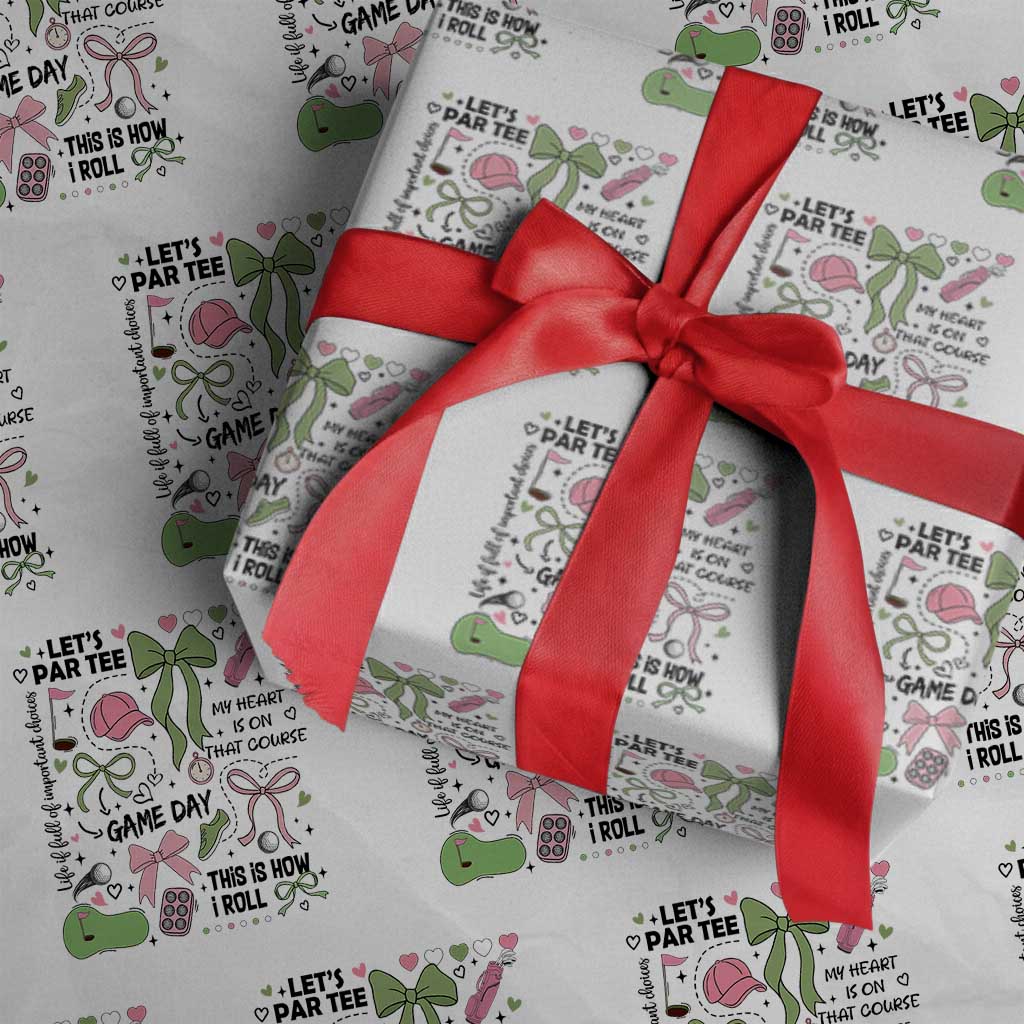 Lets Par-tee Coquette Golf Bows Wrapping Paper Roll Pink and Green Gear Girls Game Day Golfing Tradition TS02 White Print Your Wear