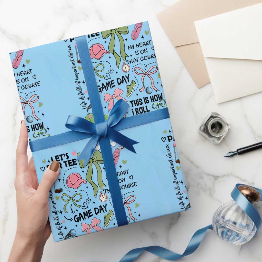 Lets Par-tee Coquette Golf Bows Wrapping Paper Roll Pink and Green Gear Girls Game Day Golfing Tradition TS02 Light Blue Print Your Wear
