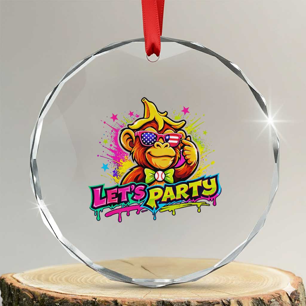 Lets Party Baseball Monkey Colorful Graphic Crystal Glass Ornament American Flag Game Day Fans Ball Party Vibes TS02 Transparent Glass 3'' Circle Print Your Wear