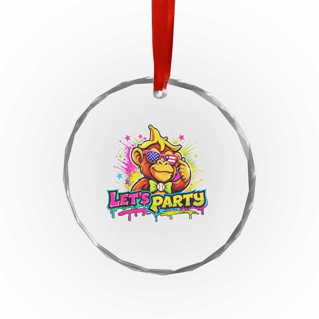 Lets Party Baseball Monkey Colorful Graphic Crystal Glass Ornament American Flag Game Day Fans Ball Party Vibes TS02 Print Your Wear