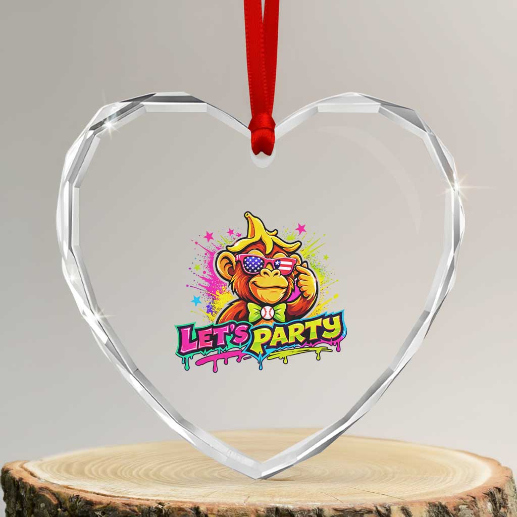 Lets Party Baseball Monkey Colorful Graphic Heart Crystal Glass Ornament American Flag Game Day Fans Ball Party Vibes TS02 Transparent Glass 3'' Heart Print Your Wear