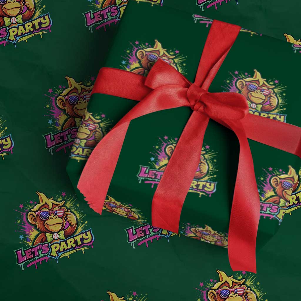 Lets Party Baseball Monkey Colorful Graphic Wrapping Paper Roll American Flag Game Day Fans Ball Party Vibes TS02 Green Print Your Wear