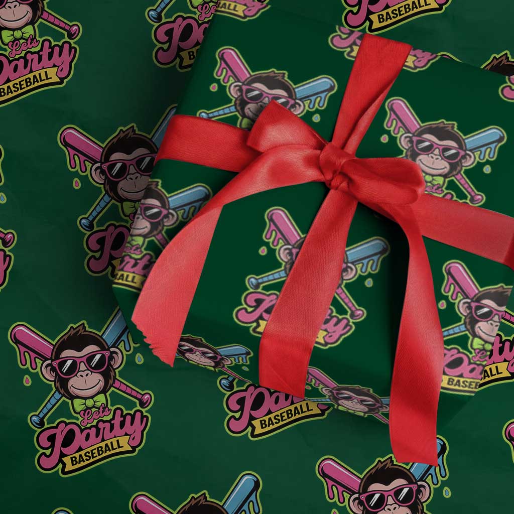 Lets Party Baseball Monkey Game Day Wrapping Paper Roll Neon Dripping Bats Funny Baseball Fan Party Ball TS02 Green Print Your Wear