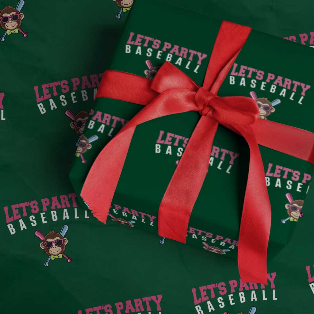 Let's Party Baseball Monkey Wrapping Paper Roll Ball Party Game Day Vibes TS02 Green Print Your Wear