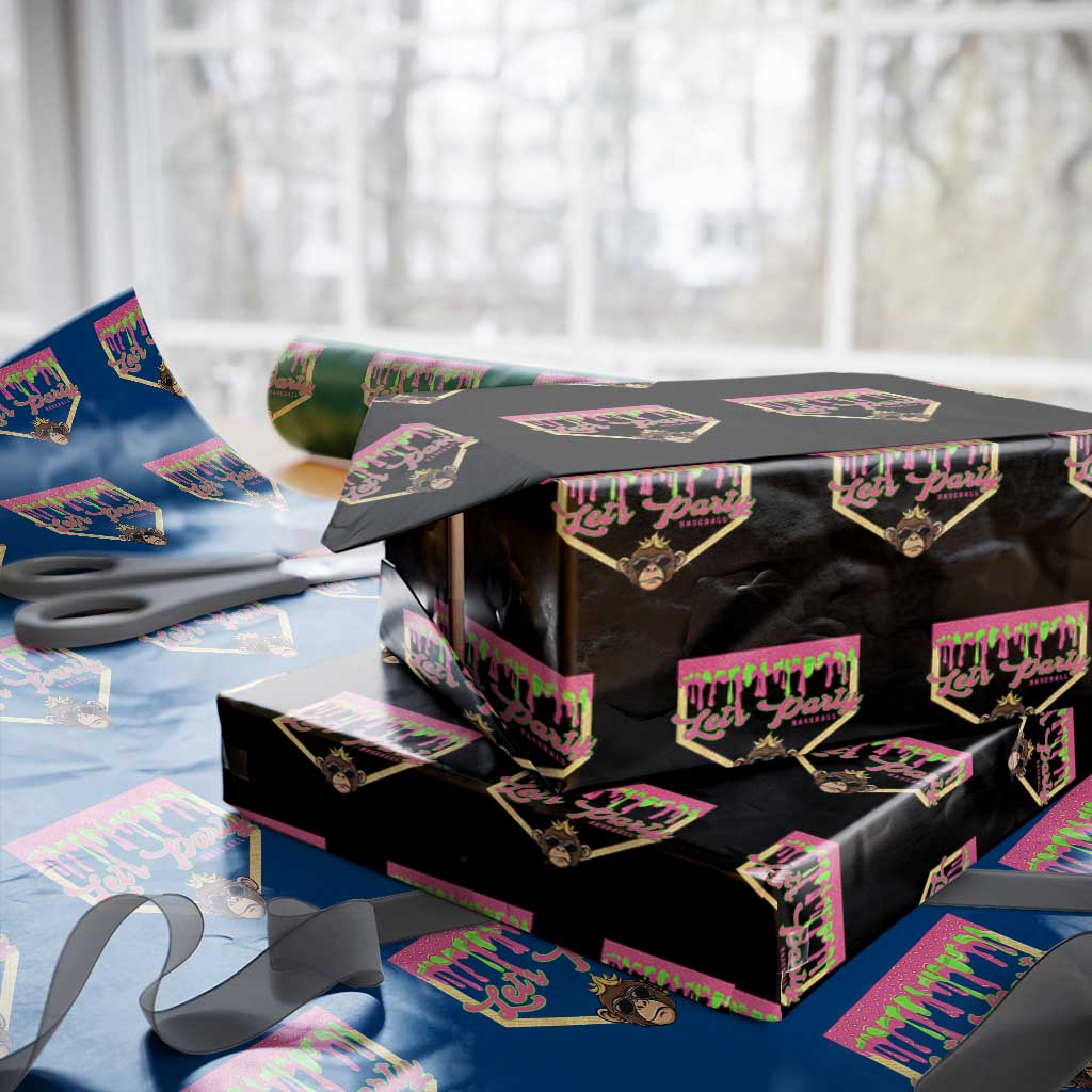 Lets Party Monkey Baseball Game Day Wrapping Paper Roll Neon Dripping Homeplate Funny Ball Party Fans TS02 Black Print Your Wear