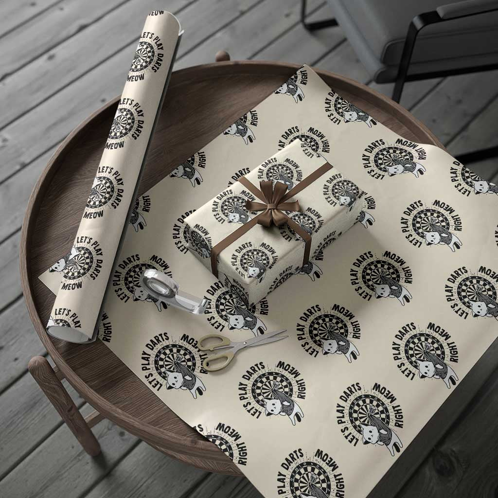Lets Play Darts Right Meow Wrapping Paper Roll Cute Cat Dart Player Pub Game Gift TS12 Beige Print Your Wear