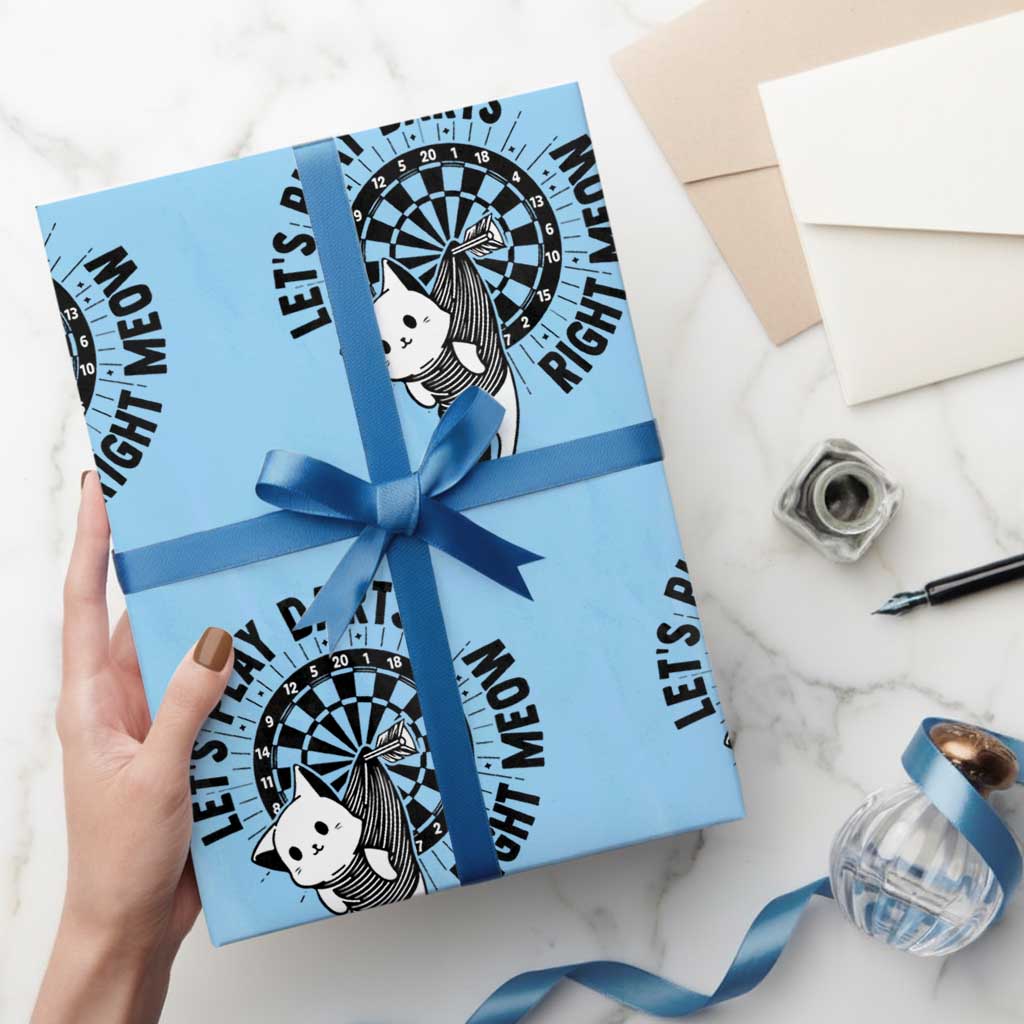 Lets Play Darts Right Meow Wrapping Paper Roll Cute Cat Dart Player Pub Game Gift TS12 Light Blue Print Your Wear