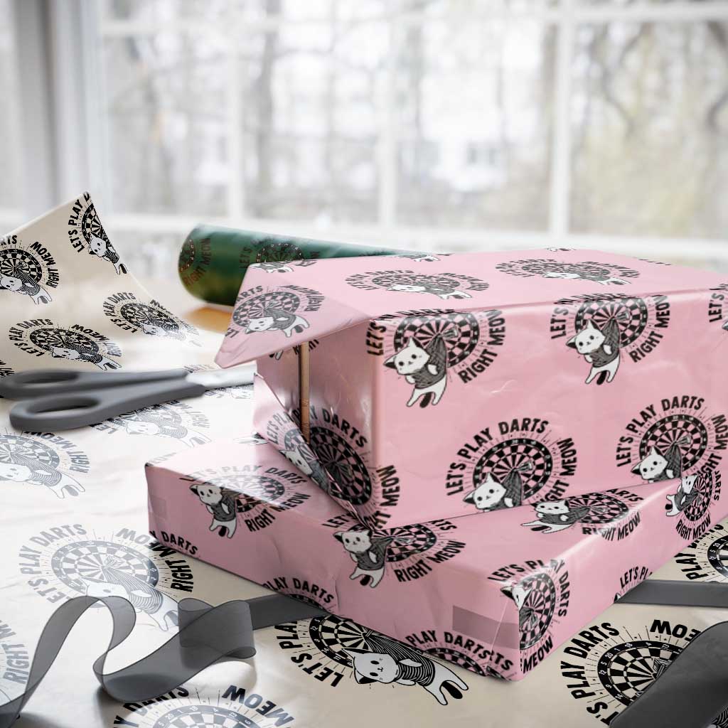 Lets Play Darts Right Meow Wrapping Paper Roll Cute Cat Dart Player Pub Game Gift TS12 Light Pink Print Your Wear