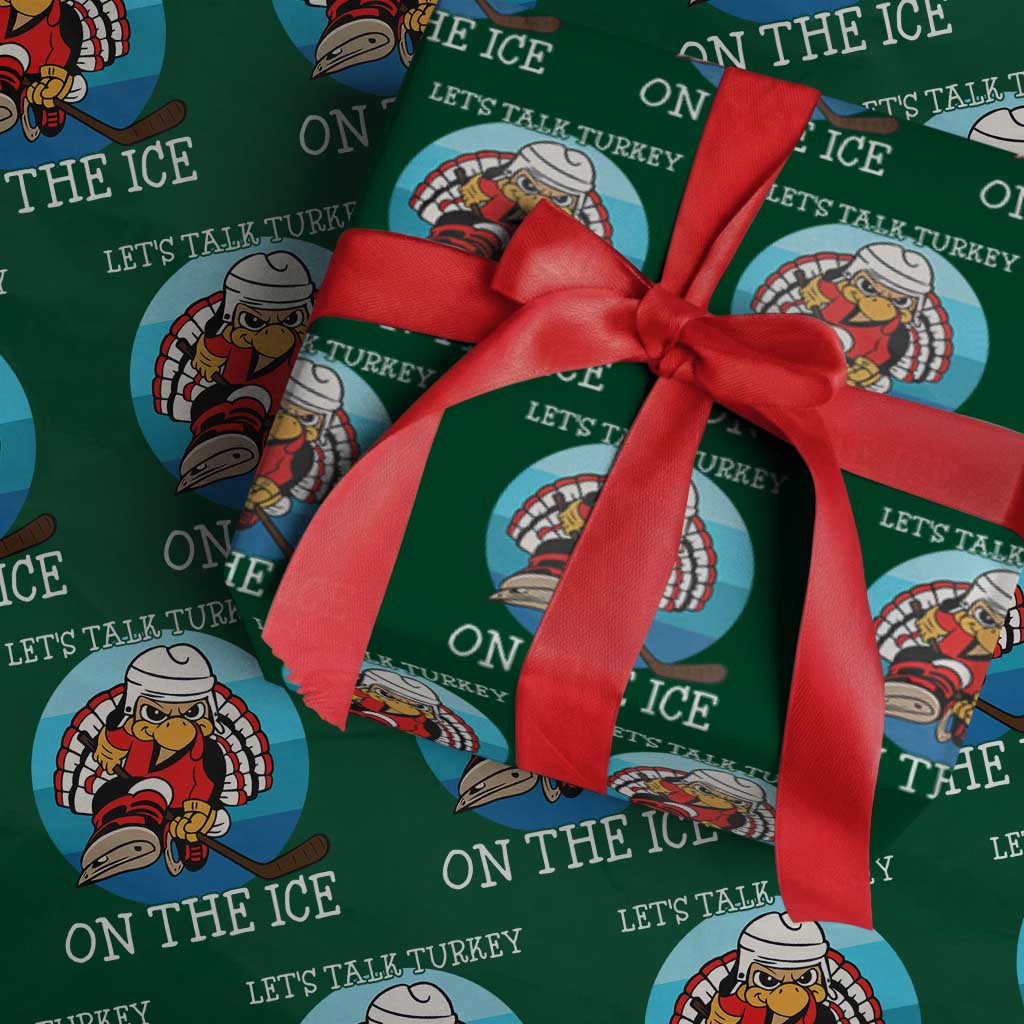 Lets Talk Turkey On The Ice Wrapping Paper Roll Retro Ocean Blue Ice Hockey Gift TS12 Green Print Your Wear