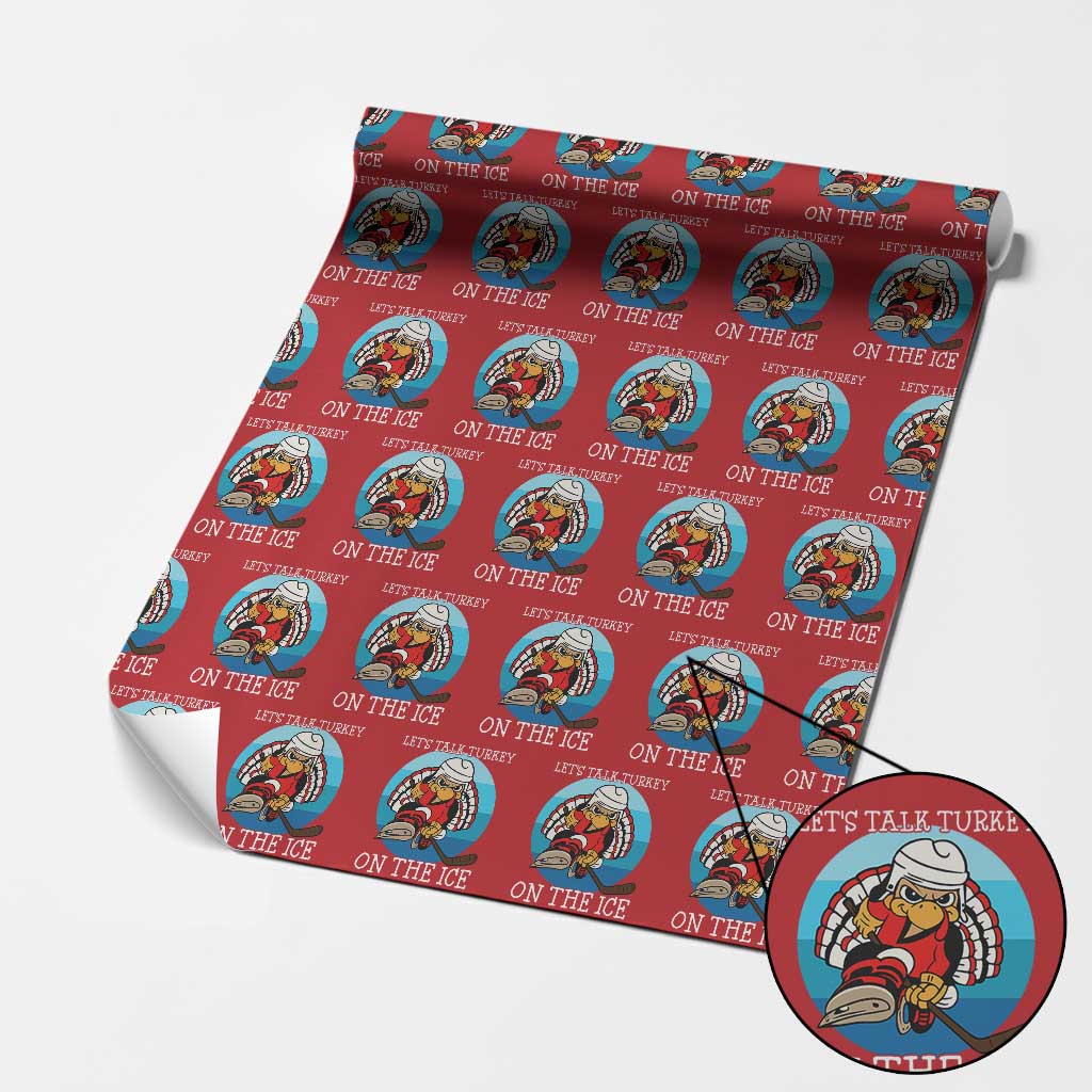 Lets Talk Turkey On The Ice Wrapping Paper Roll Retro Ocean Blue Ice Hockey Gift TS12 Red Print Your Wear