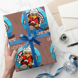 Lets Talk Turkey On The Ice Wrapping Paper Roll Retro Ocean Blue Ice Hockey Gift TS12 Mocha Print Your Wear