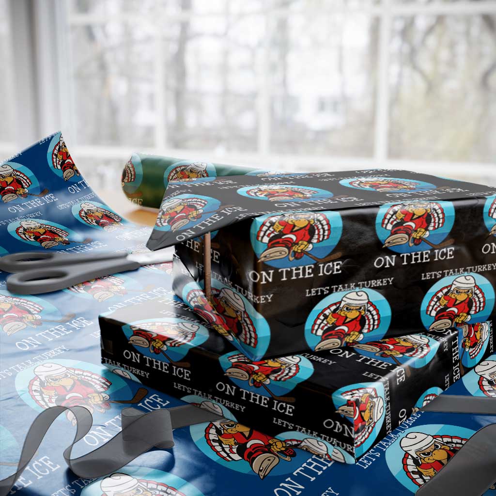 Lets Talk Turkey On The Ice Wrapping Paper Roll Retro Ocean Blue Ice Hockey Gift TS12 Black Print Your Wear