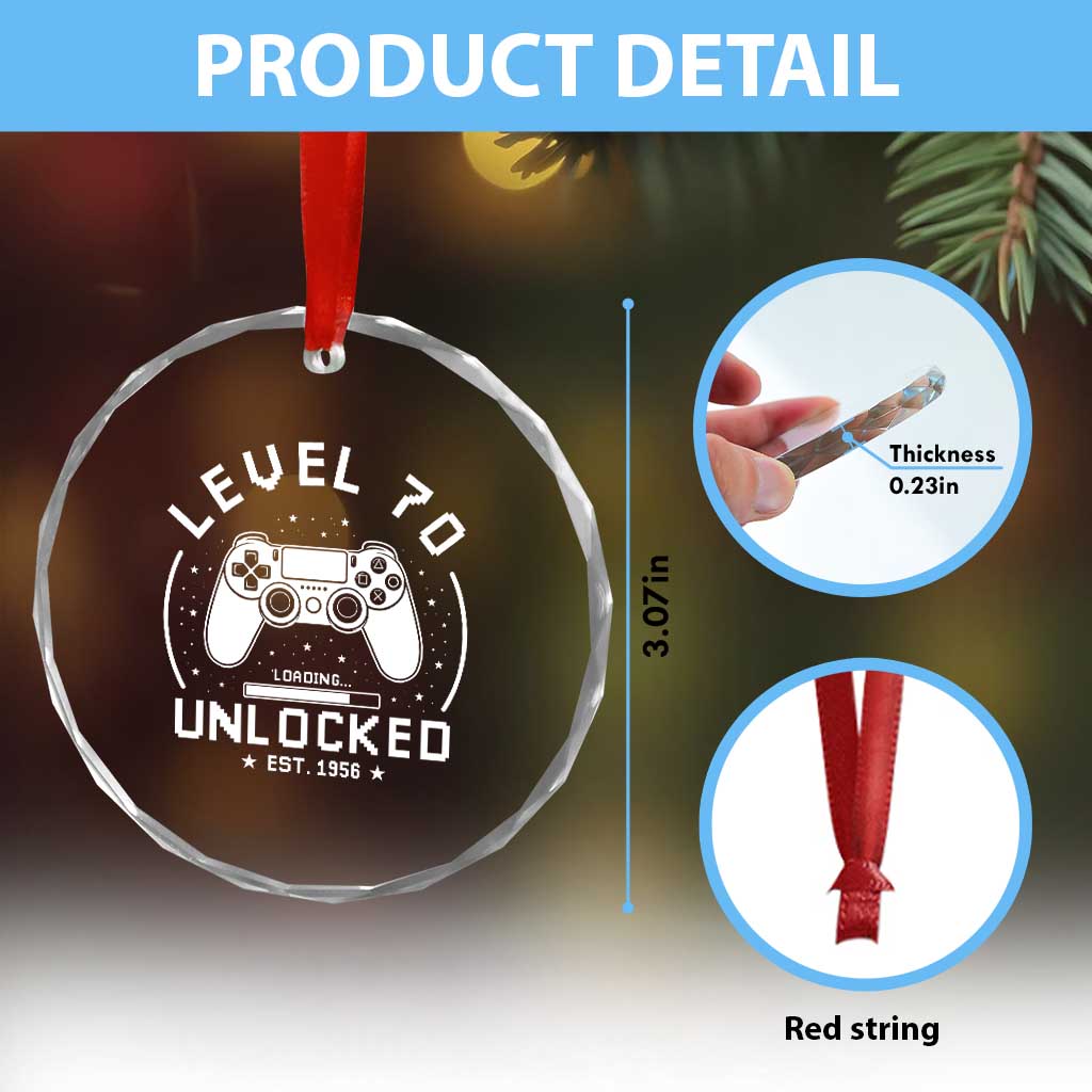 Level 70 Unlocked Video Gamer 70th Birthday Gift Crystal Glass Ornament Vintage 1956 70 Year Old Gift