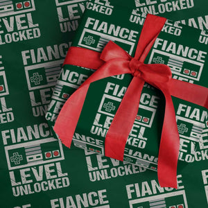 Leveled Fiance Unlocked Wrapping Paper Roll Engagement Gift For Fiancé Bachelor Party TS10 Green Print Your Wear
