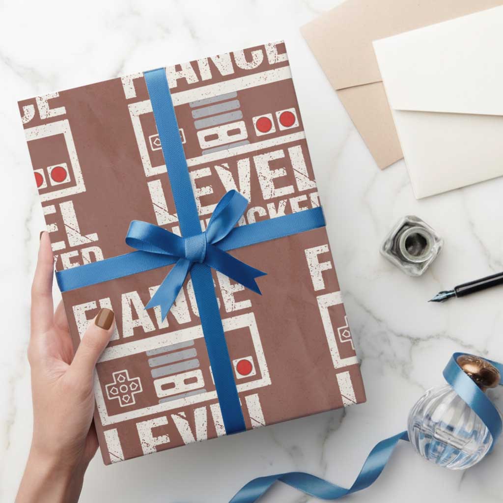 Leveled Fiance Unlocked Wrapping Paper Roll Engagement Gift For Fiancé Bachelor Party TS10 Mocha Print Your Wear