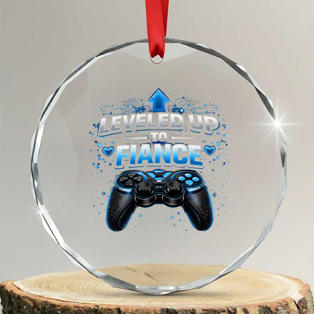 Leveled Up To Fiance Crystal Glass Ornament Newly Engaged Gifts For Him Gamer TS10 Transparent Glass 3'' Circle Print Your Wear
